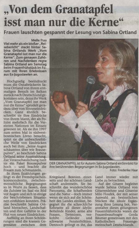 Sabina Philippa Ortland, Neue Osnabrücker Zeitung