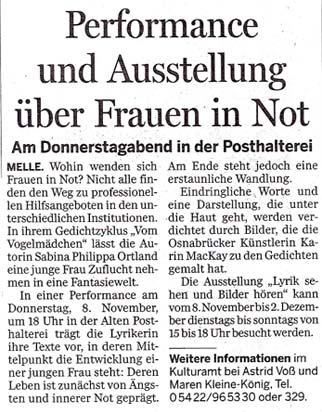 Sabina Philippa Ortland, Neue Osnabrücker Zeitung